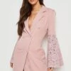 Robe Blazer En Dentelle à Manches Flare