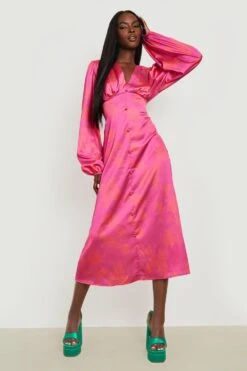 Robe Mi-longue Fleurie Satinée -BOOHO Kleidung Magasin gzz20557 pink xl 2