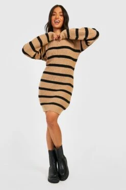 Petite - Robe Pull Zippée Rayée -BOOHO Kleidung Magasin gzz20846 beige xl 2