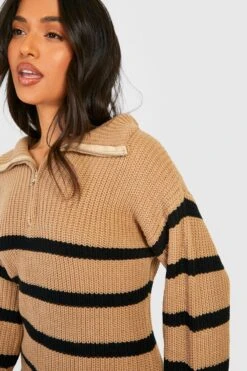 Petite - Robe Pull Zippée Rayée -BOOHO Kleidung Magasin gzz20846 beige xl 3