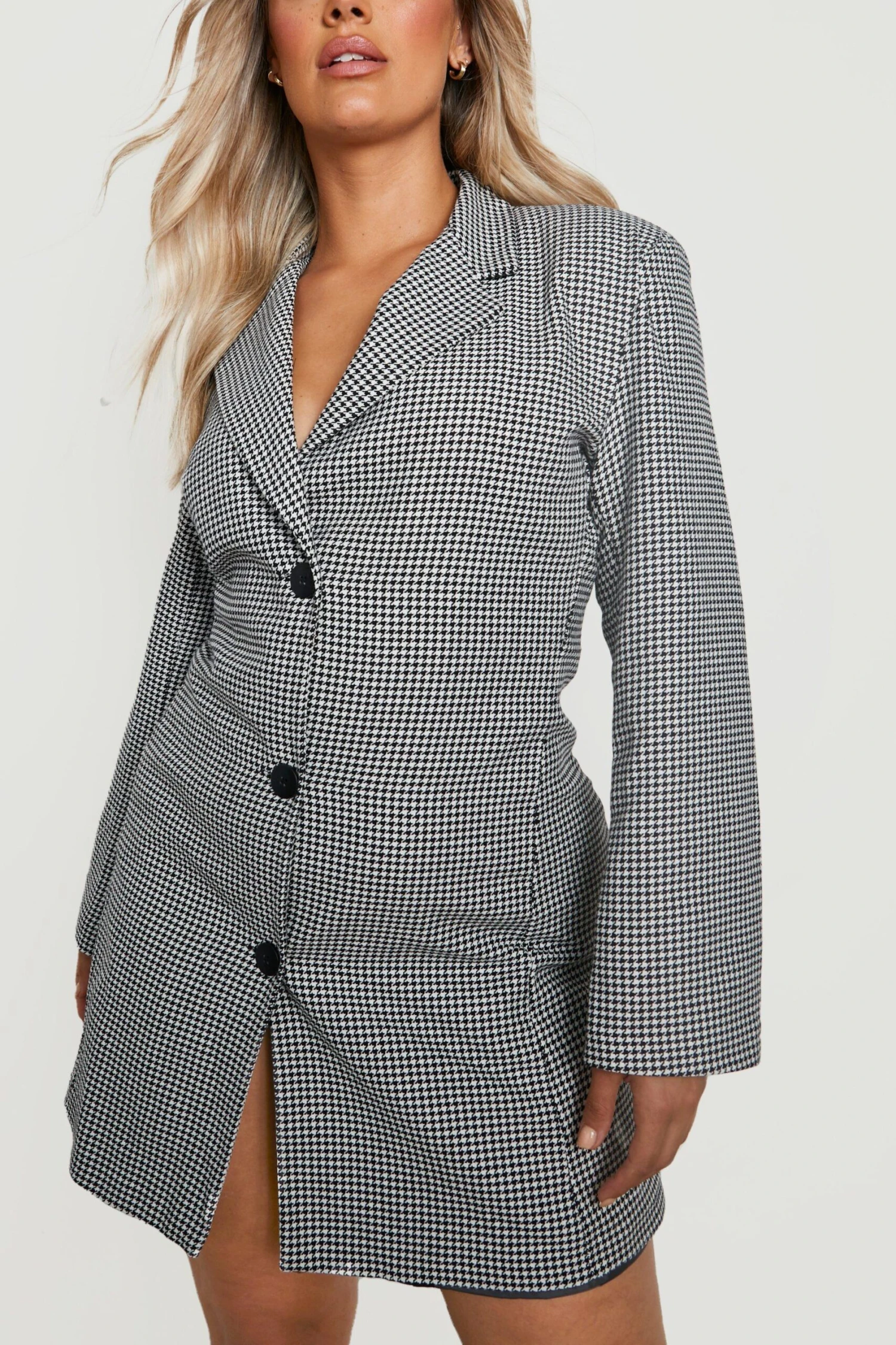 BOOHOO Grande Taille - Robe Blazer Premium à Imprimé Pied-de-poule 6 BOOHOO Grande Taille - Robe Blazer Premium à Imprimé Pied-de-poule – Image 4