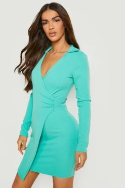 Robe Chemise Effet Portefeuille à Revers En Pointe -BOOHO Kleidung Magasin gzz21446 jade xl 2