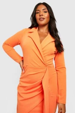 Grande Taille - Robe Blazer Froncée -BOOHO Kleidung Magasin gzz21697 orange xl 3