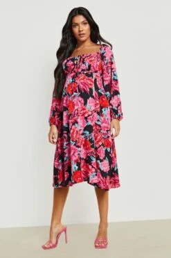 BOOHOO Maternité - Robe De Grossesse Patineuse à Col Carré Et Imprimé Fleuri -BOOHO Kleidung Magasin gzz21852 black xl 2