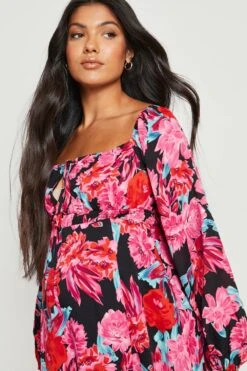 BOOHOO Maternité - Robe De Grossesse Patineuse à Col Carré Et Imprimé Fleuri -BOOHO Kleidung Magasin gzz21852 black xl 3