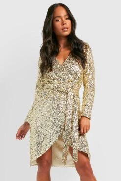 Petite - Robe Mi-longue Pailletée à Manches Bouffantes -BOOHO Kleidung Magasin gzz21890 gold xl 2