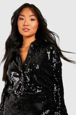 Petite - Robe Chemise Pailletée -BOOHO Kleidung Magasin gzz21921 black xl 3