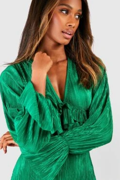 Robe Longue Plissée à Volants 9 Robe Longue Plissée à Volants -BOOHO Kleidung Magasin gzz22351 green xl 3
