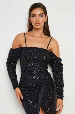 Robe Portefeuille Pailletée à épaules Ajourées -BOOHO Kleidung Magasin gzz22655 black xl 3