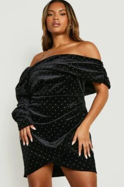 Grande Taille - Robe Moulante Strassée à épaules Dénudées -BOOHO Kleidung Magasin gzz22937 black xl 2