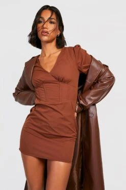 Robe Chemise Corset à Manches Bouffantes -BOOHO Kleidung Magasin gzz23067 chocolate xl 2