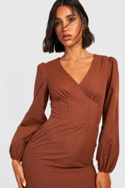 Robe Chemise Corset à Manches Bouffantes -BOOHO Kleidung Magasin gzz23067 chocolate xl 3