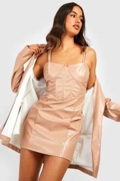 Robe Courte En Similicuir -BOOHO Kleidung Magasin gzz23070 taupe xl 2