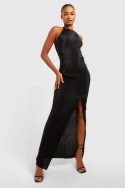Tall - Robe Longue Fendue Plissée -BOOHO Kleidung Magasin gzz23430 black xl 2