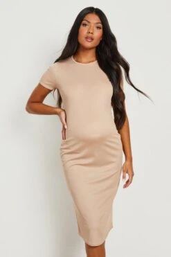 Maternité - Robe De Grossesse Côtelée à Manches Courtes -BOOHO Kleidung Magasin gzz23450 stone xl 2