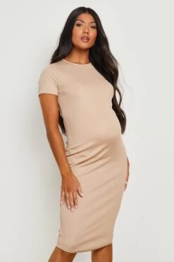 Maternité - Robe De Grossesse Côtelée à Manches Courtes -BOOHO Kleidung Magasin gzz23450 stone xl 3