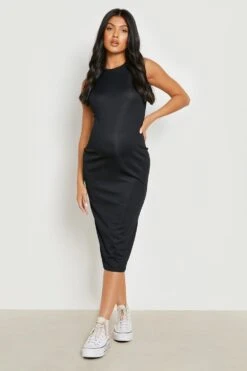 BOOHOO Maternité - Robe De Grossesse Mi-longue Côtelée à Col Nageur -BOOHO Kleidung Magasin gzz23451 black xl 2