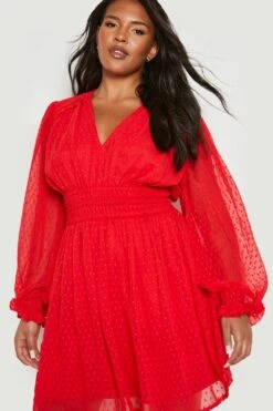 Grande Taille - Robe Plumetis à Manches Longues -BOOHO Kleidung Magasin gzz23478 red xl 3