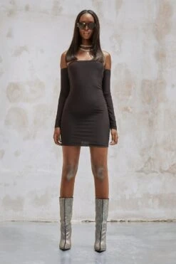 Kourtney Kardashian Barker - Robe Bandeau à Manches Froncées 8 Kourtney Kardashian Barker - Robe Bandeau à Manches Froncées -BOOHO Kleidung Magasin gzz23592 black xl 2