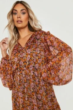 Grande Taille - Robe Mi-longue à Imprimé Fleuri 9 Grande Taille - Robe Mi-longue à Imprimé Fleuri -BOOHO Kleidung Magasin gzz23726 brown xl 3