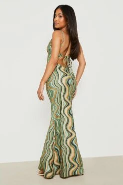 Petite - Robe Longue Pailletée à Dos Nu Et Imprimé Marbre -BOOHO Kleidung Magasin gzz23814 khaki xl 1