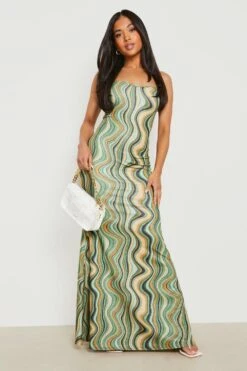 Petite - Robe Longue Pailletée à Dos Nu Et Imprimé Marbre -BOOHO Kleidung Magasin gzz23814 khaki xl 2