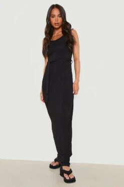 Petite - Robe à Col Rond Et Ceinture -BOOHO Kleidung Magasin gzz24018 black xl 2