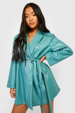 Petite - Robe Blazer En Similicuir à Ceinture -BOOHO Kleidung Magasin gzz24019 sage xl 3