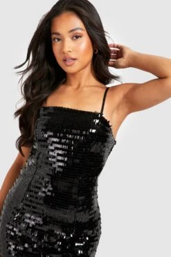 Petite - Robe Pailletée à Col Carré 9 Petite - Robe Pailletée à Col Carré -BOOHO Kleidung Magasin gzz24046 black xl 3