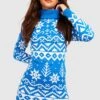 Petite - Robe Pull De Noël Imprimée à Col Roulé -BOOHO Kleidung Magasin gzz24051 blue xl