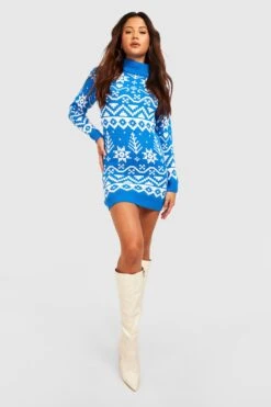 Petite - Robe Pull De Noël Imprimée à Col Roulé -BOOHO Kleidung Magasin gzz24051 blue xl 2