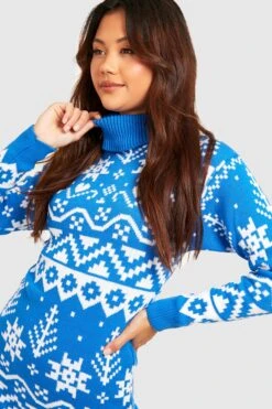 Petite - Robe Pull De Noël Imprimée à Col Roulé -BOOHO Kleidung Magasin gzz24051 blue xl 3