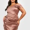 Grande Taille - Robe Portefeuille Satinée à épaules Dénudées -BOOHO Kleidung Magasin gzz24215 blush xl