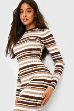 Robe Longue Rayée En Maille -BOOHO Kleidung Magasin gzz24406 chocolate xl 2