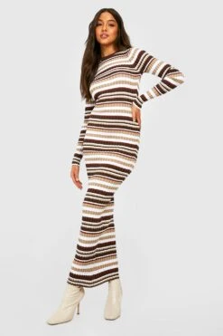 Robe Longue Rayée En Maille -BOOHO Kleidung Magasin gzz24406 chocolate xl 3