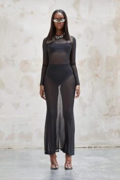 Kourtney Kardashian Barker - Robe Longue En Mesh -BOOHO Kleidung Magasin gzz24509 black xl 2