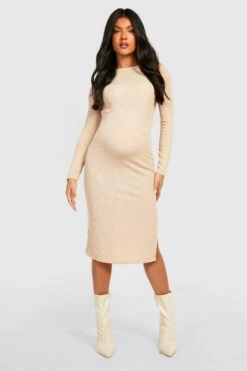 Maternité - Robe De Grossesse Fendue à Manches Longues