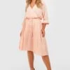Grande Taille - Robe Mi-longue Plissée à Détails Volantés -BOOHO Kleidung Magasin gzz24782 blush xl