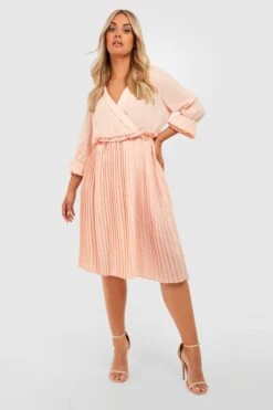 Grande Taille - Robe Mi-longue Plissée à Détails Volantés -BOOHO Kleidung Magasin gzz24782 blush xl 2