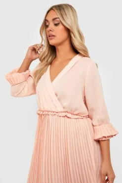 Grande Taille - Robe Mi-longue Plissée à Détails Volantés -BOOHO Kleidung Magasin gzz24782 blush xl 3