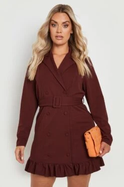 Grande Taille - Robe Blazer à Volants Et Ceinture