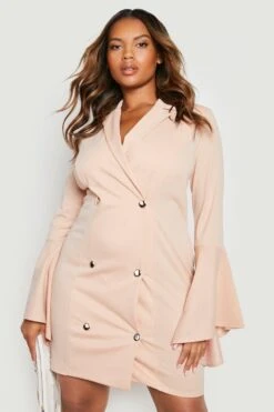 Grande Taille - Robe Blazer à Manches évasées -BOOHO Kleidung Magasin gzz24825 stone xl 2