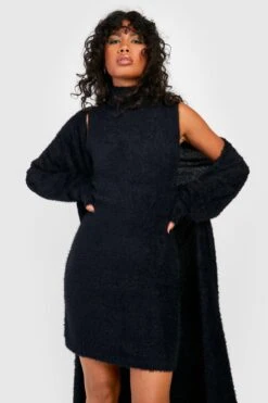 Robe Courte En Maille Douce à Col Roulé -BOOHO Kleidung Magasin gzz24870 black xl 3