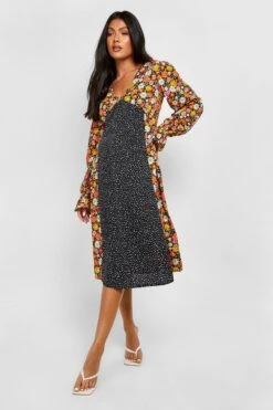 Maternité - Robe De Grossesse Mi-longue Imprimée à Manches Bouffantes