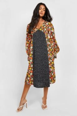 Maternité - Robe De Grossesse Mi-longue Imprimée à Manches Bouffantes -BOOHO Kleidung Magasin gzz25060 multi xl 2