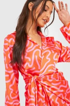 Robe Chemise Portefeuille à Imprimé Abstrait -BOOHO Kleidung Magasin gzz25215 red xl 3