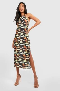 Robe Longue Plissée à Imprimé Abstrait -BOOHO Kleidung Magasin gzz25237 brown xl 2