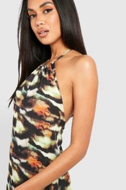 Robe Longue Plissée à Imprimé Abstrait -BOOHO Kleidung Magasin gzz25237 brown xl 3