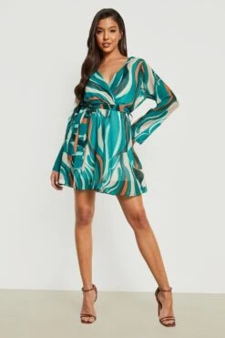Robe à Ceinture Et Imprimé Abstrait -BOOHO Kleidung Magasin gzz25293 green xl 2