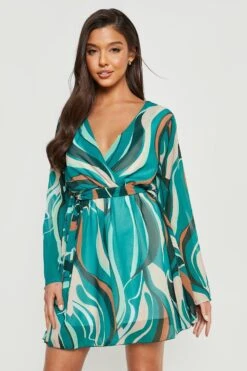 Robe à Ceinture Et Imprimé Abstrait -BOOHO Kleidung Magasin gzz25293 green xl 3